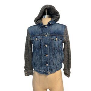 Rag And Bone Jacket Blue Denim & Wool Sleeves Hooded Small Fits XS